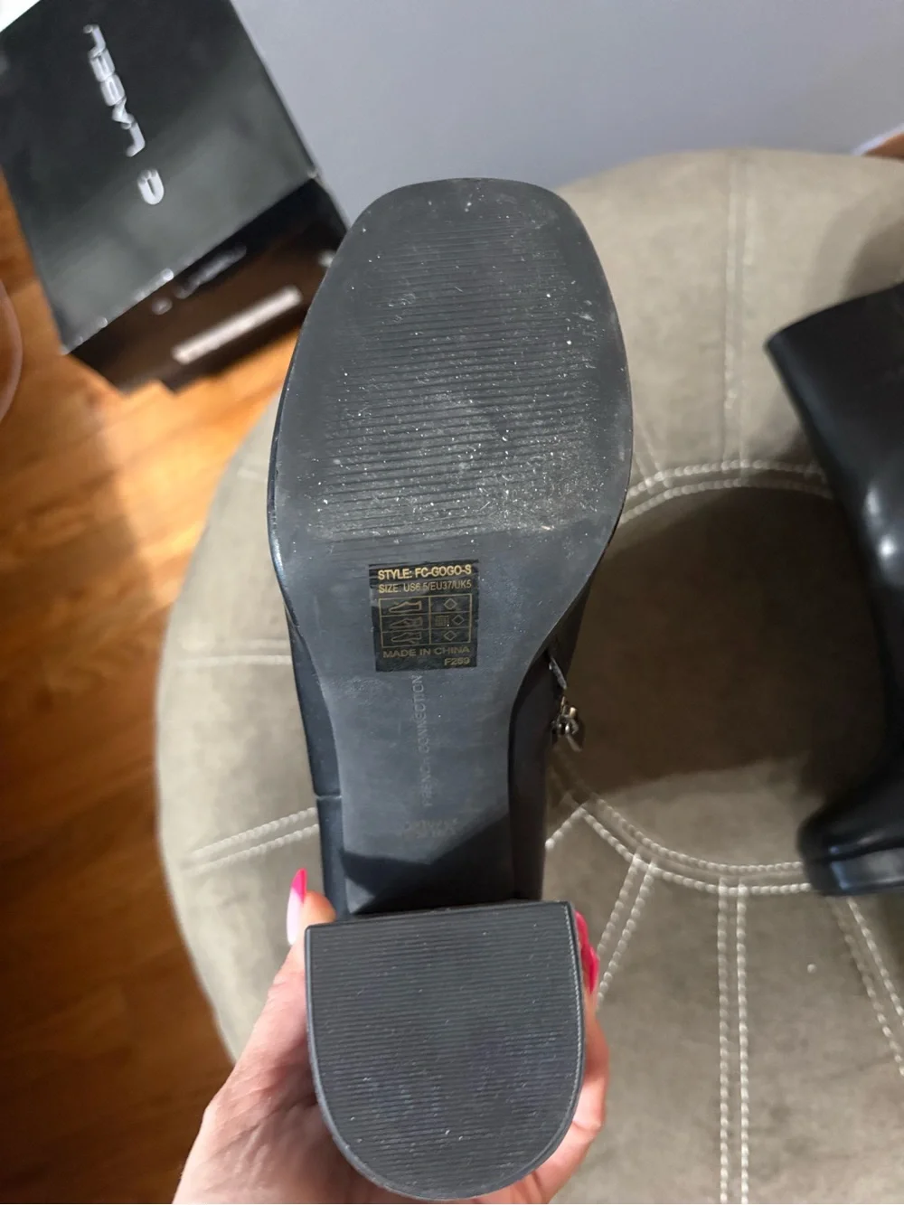 French Connection Black Platform Block Heel Ankle Boots